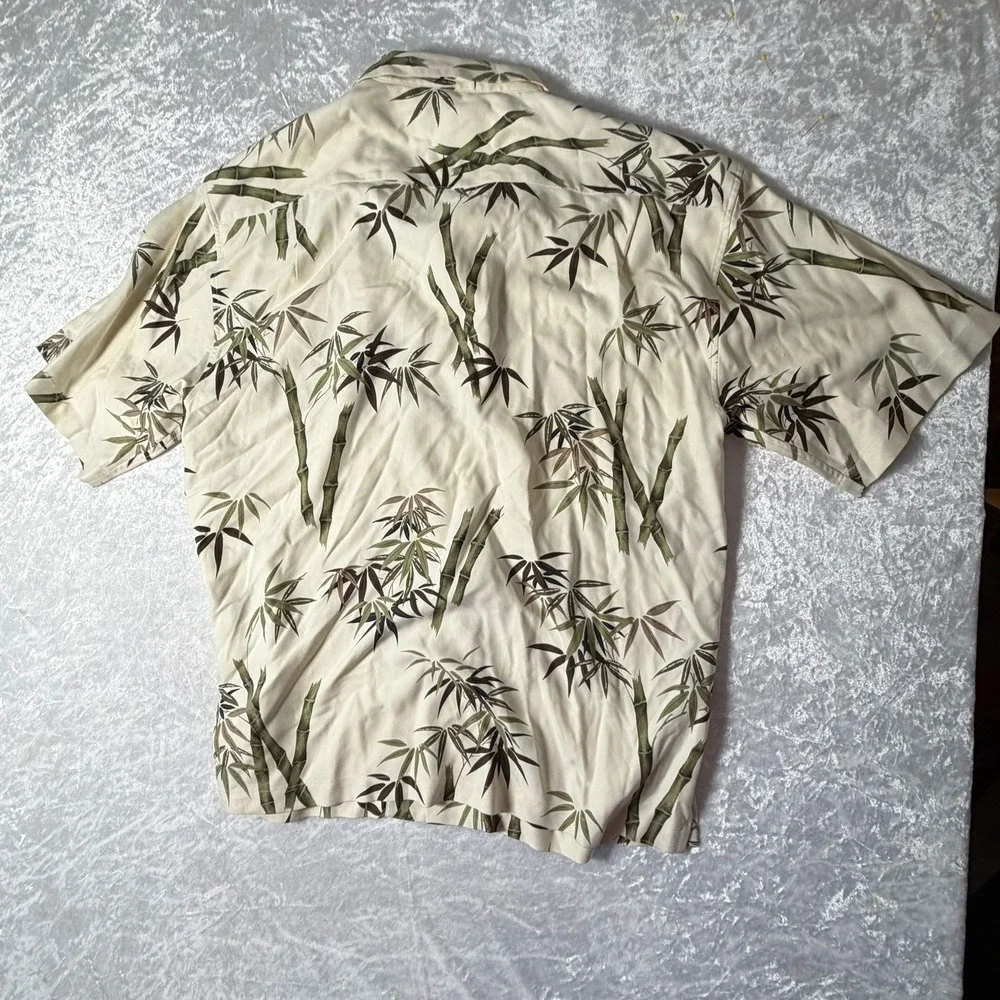 Reyn Spooner Bamboo Print Hawaiian Shirt Men's XL Cream Green SS Button Up